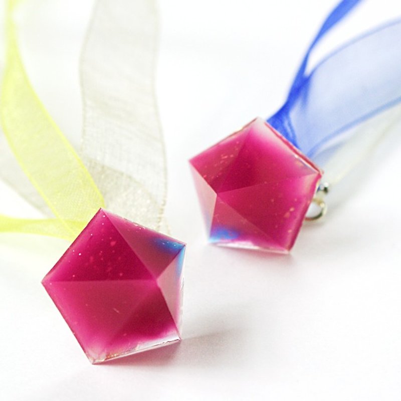 Pentagon Thermo ribbon earrings (ing Rotch film) - Earrings & Clip-ons - Other Materials Pink