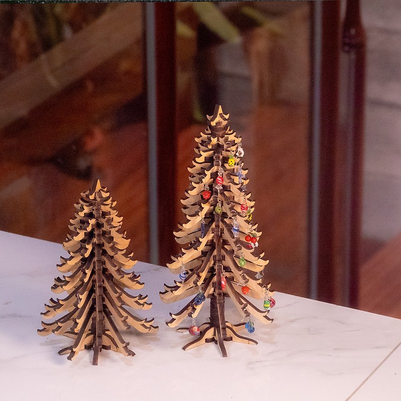 Building block Christmas tree_Wooden jewelry storage rack necklace earrings ring desktop decoration mini model exchange gift - ของวางตกแต่ง - ไม้ 