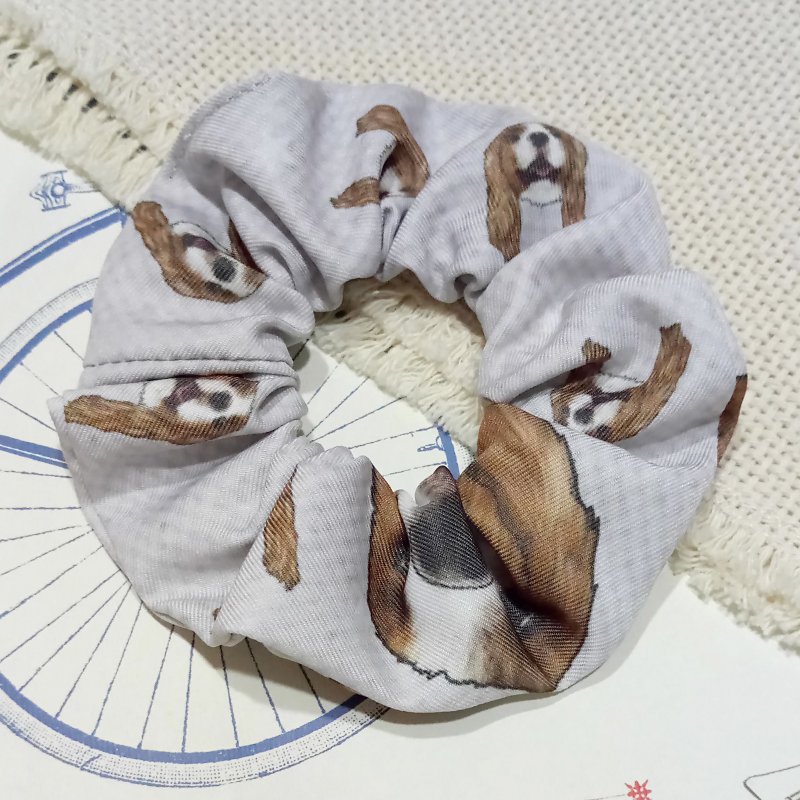 灰底-大腸髮圈_查理士王小獵犬_馬尾髮帶 - 髮夾/髮圈 - 聚酯纖維 
