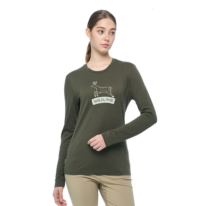 【Wildland 荒野】100%美麗諾長袖上衣 女 鼠尾草綠 0B02601-169 - 女毛衣/針織衫 - 羊毛 綠色