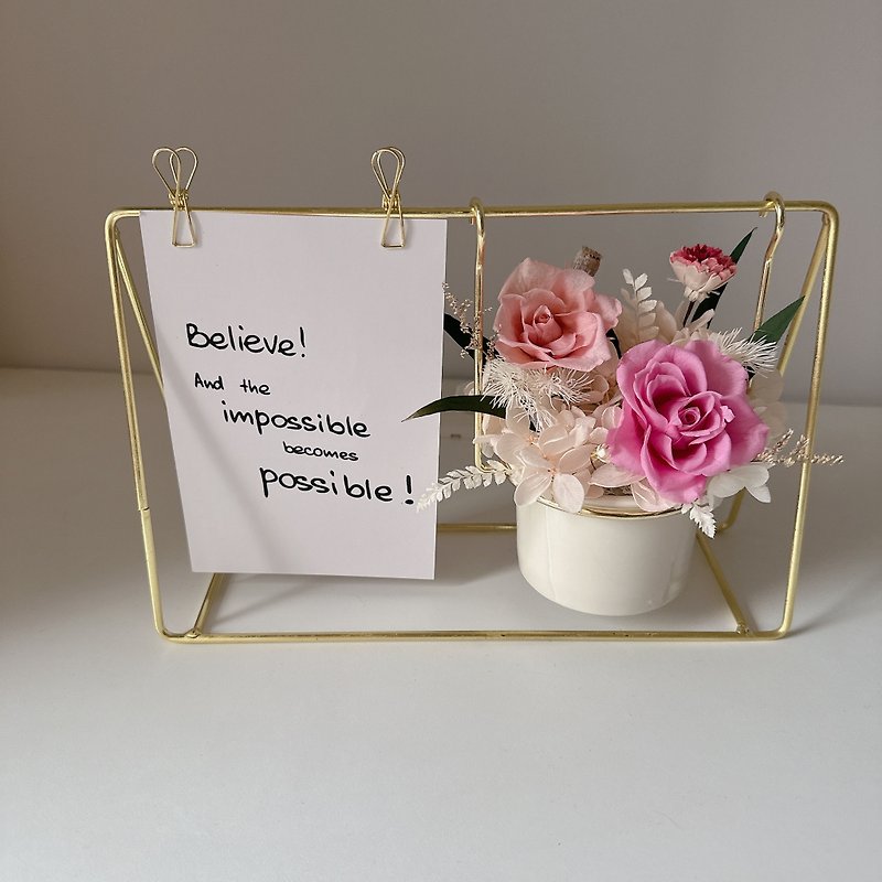 Natural style eternal opening potted flower photo stand (with postcard) - ช่อดอกไม้แห้ง - ดินเผา สีน้ำเงิน