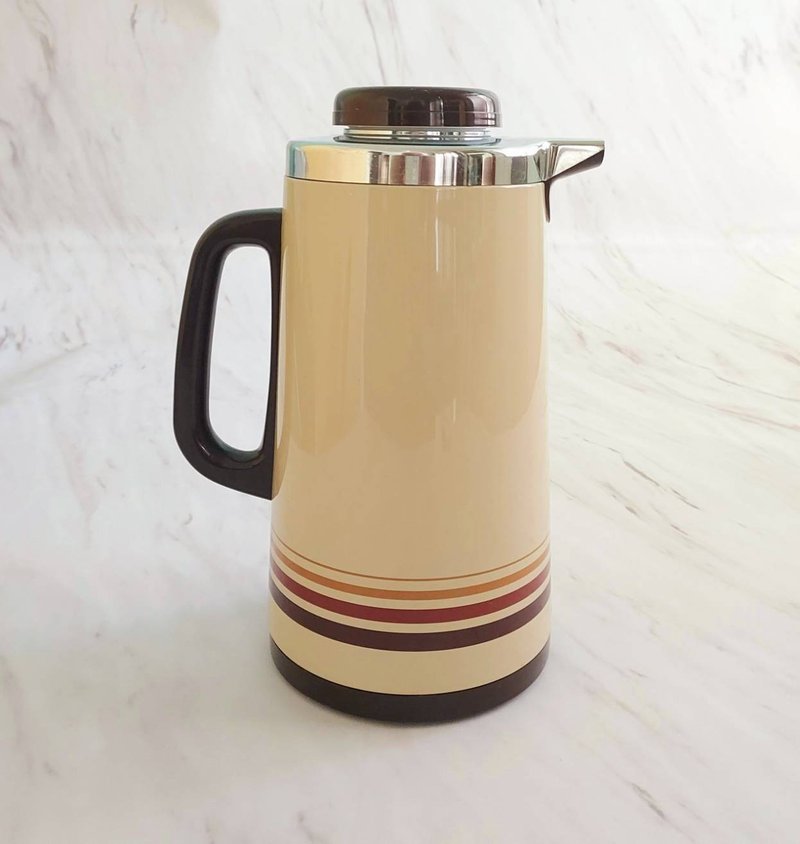 Pop-style Japanese Peacock brand glass-lined iron-striped thermal kettle from the Showa era - Vacuum Flasks - Other Materials Khaki