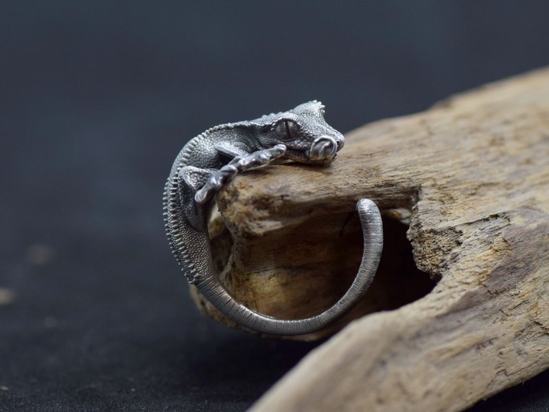 Silver ring made from a crested gecko - General Rings - Other Metals Silver