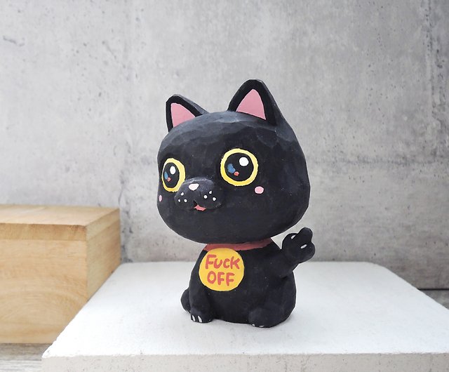 悪役は退却し 運が悪く 立ち去り 面白くてかわいい猫の花 ブラックの人形 癒し 手作りの小さな木彫り ショップ Ciaowo 置物 Pinkoi