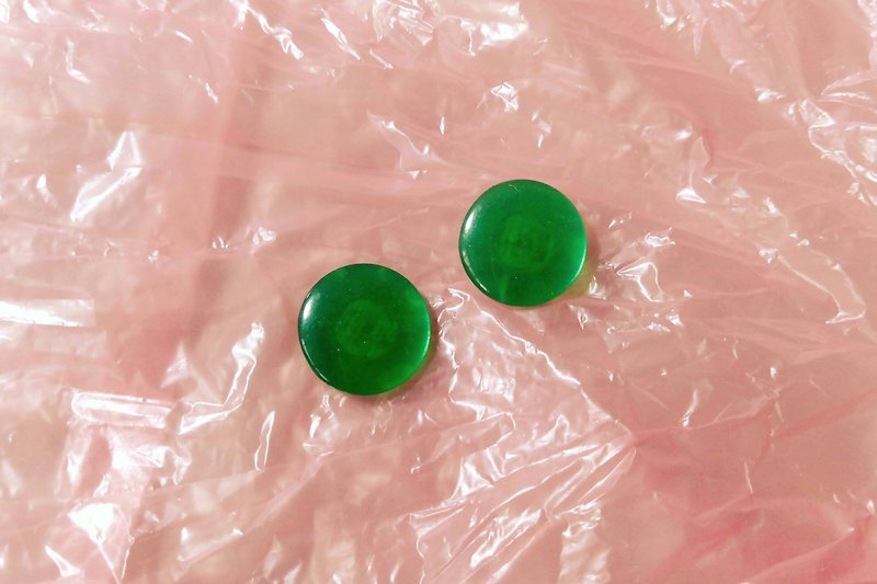 Green and green translucent earrings / pin - Earrings & Clip-ons - Plastic Green