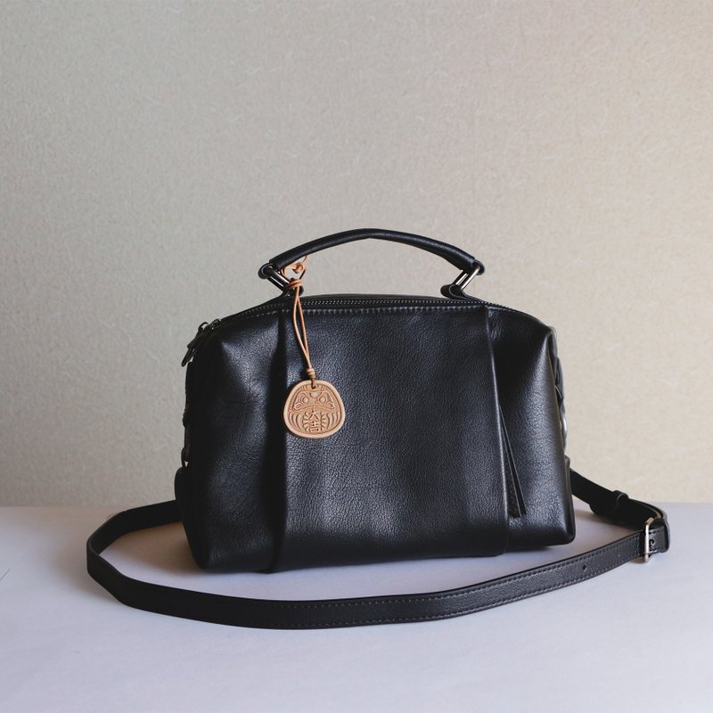 2-way bag for women, genuine leather shoulder bag, handbag, casual commuter bag, crossbody, black - กระเป๋าแมสเซนเจอร์ - หนังแท้ สีดำ