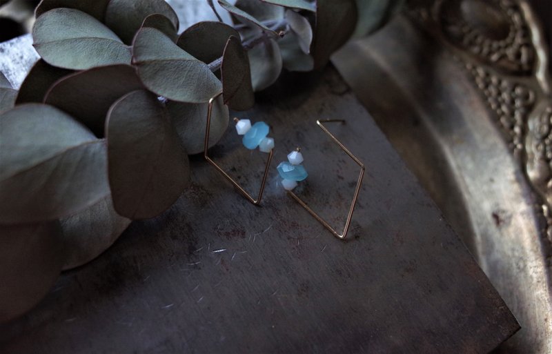 Cloud drill type simple blue Czech beads 14kgf gold earrings - ต่างหู - กระจกลาย สีน้ำเงิน