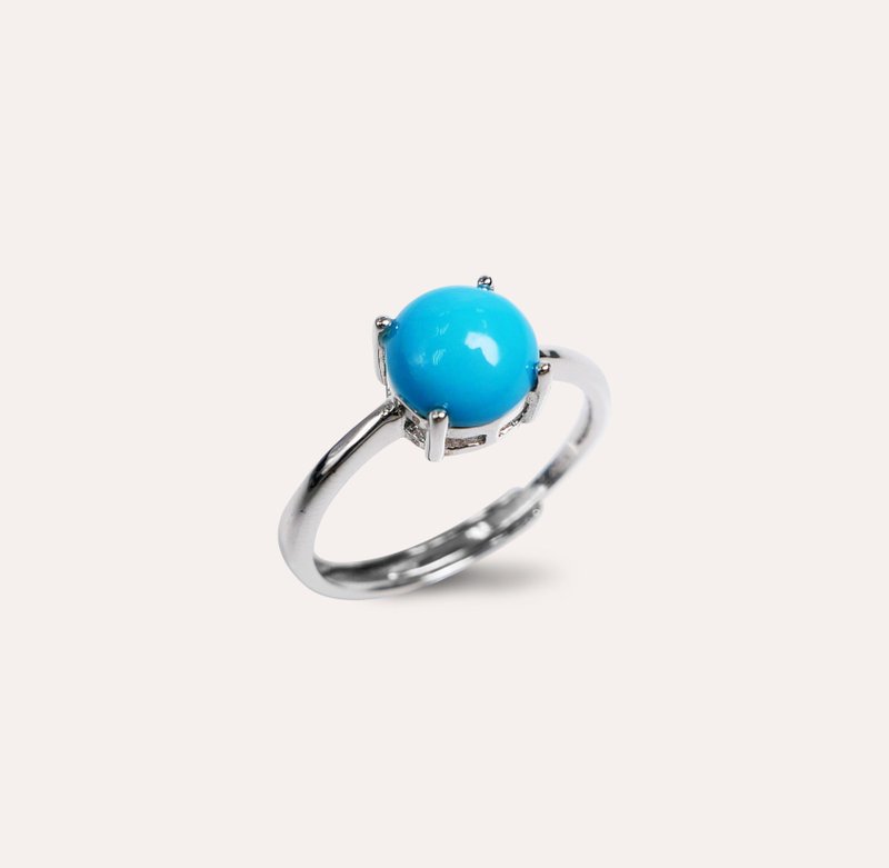 AND Turquoise Blue Round 7mm Ring Classic Series Round Natural Gemstone - General Rings - Silver Blue