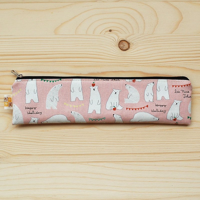 Apple Polar Bear_Pink Zipper Chopsticks Bag Cutlery Set - ตะเกียบ - ผ้าฝ้าย/ผ้าลินิน สึชมพู