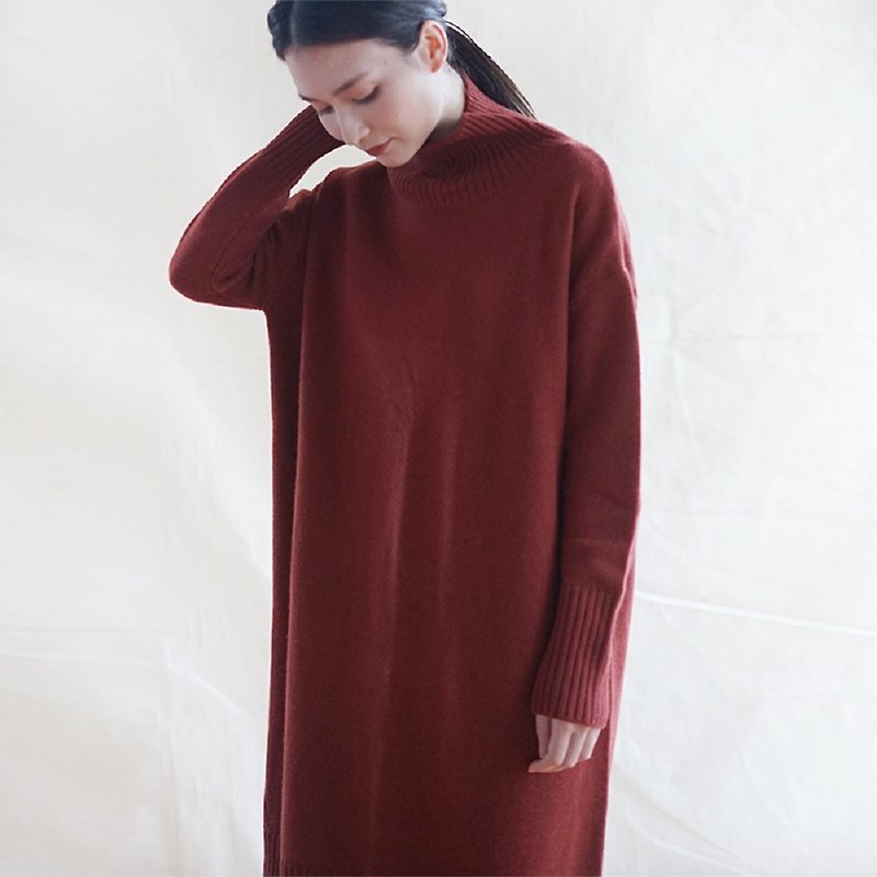 KOOW Go Easy versatile turtleneck dress for fall and winter wool cashmere skin-friendly knit skirt - Women's Sweaters - Wool Red