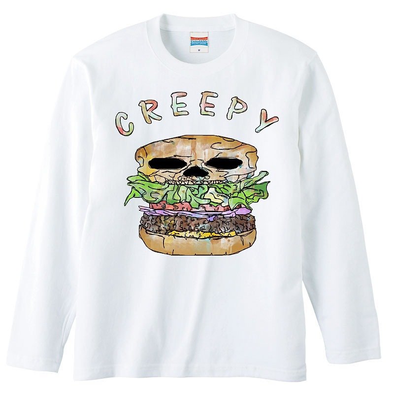 Long sleeve T-shirt / Creepy hamburger - Men's T-Shirts & Tops - Cotton & Hemp White