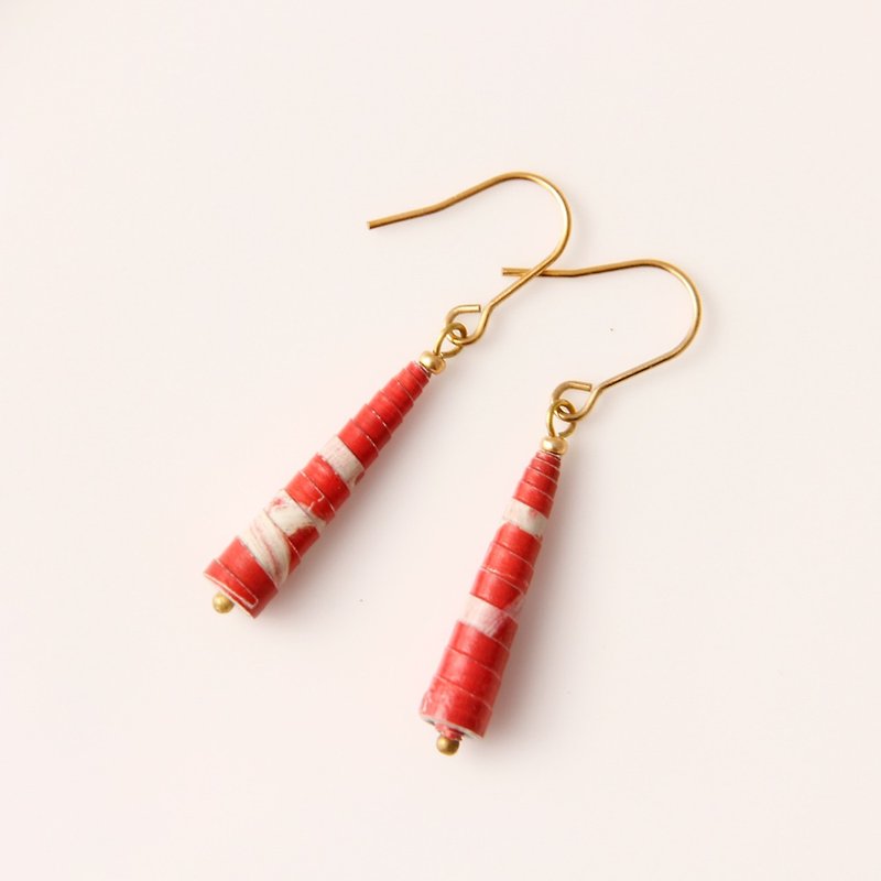 [small roll paper handmade / paper art / jewelry] red long awl hanging earrings - ต่างหู - กระดาษ สีแดง
