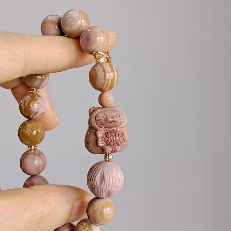 Crystal Ore Bracelet Seal Cat Pink Mango Alxa Agate Exclusive Design - Bracelets - Other Materials 