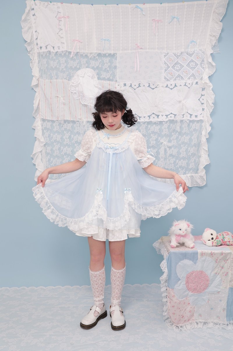 Vintage girly rose lace organza suspender dress - One Piece Dresses - Other Materials Blue
