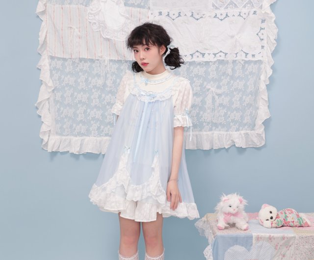 サマーセール！フランス　ヴィンテージ　オーガンジー　レースのエプロン サマーセール！フランス ヴィンテージ オーガンジー レースの