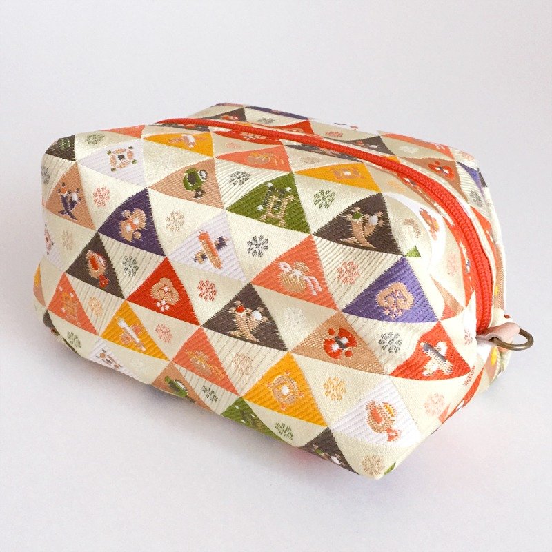 Pouch with Japanese Traditional Pattern, Kimono (Large) [Brocade] - Toiletry Bags & Pouches - Other Materials Yellow