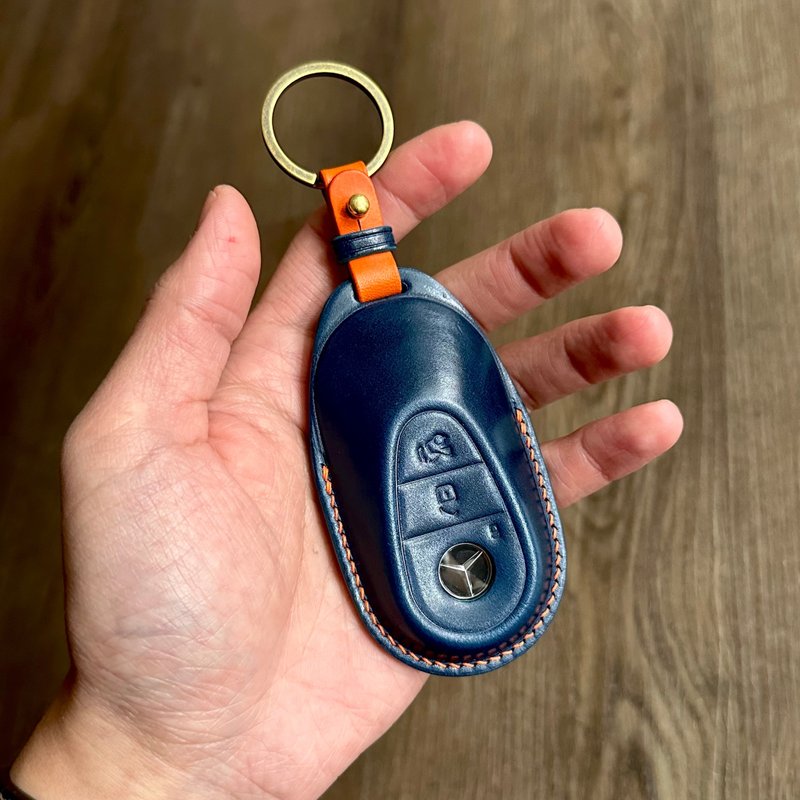 Shell cordovan car key case, car key cover, Mercedes-Benz C class, E class , AMG - Keychains - Genuine Leather Blue