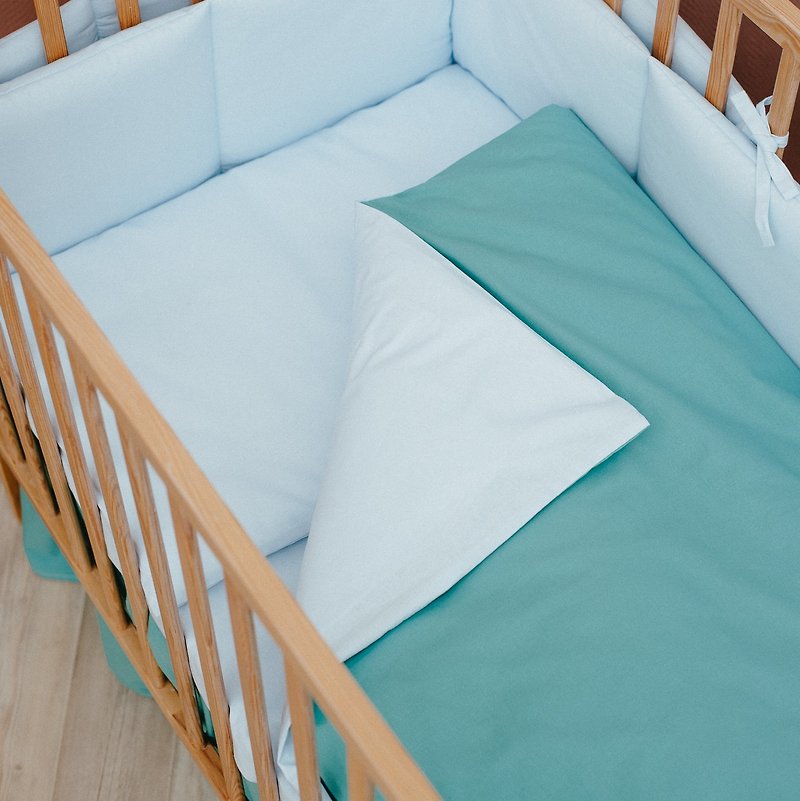 Blue-mint baby crib bedding set - duvet and pillow covers for newborn - ผ้าปูที่นอน - ผ้าฝ้าย/ผ้าลินิน สีน้ำเงิน