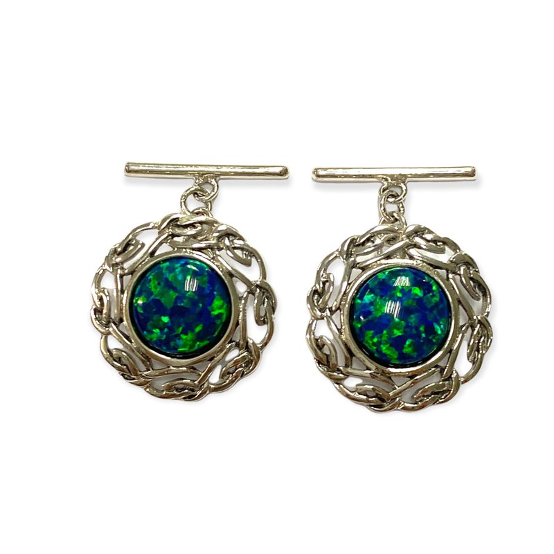 Celtic Style Green Opal Love Knot Wedding Cufflinks For Groom 925 SterlingSilver - 袖扣 - 純銀 綠色