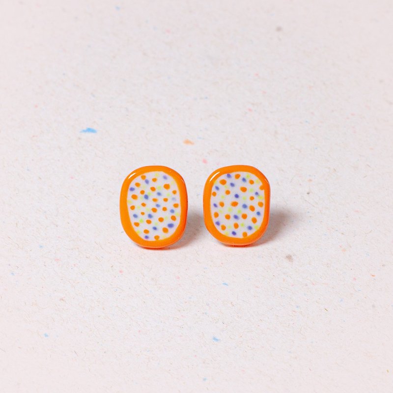陶瓷 橢圓斑斕點點陶瓷耳環 Ceramic Accessory - 耳環/耳夾/耳骨夾 - 瓷 橘色