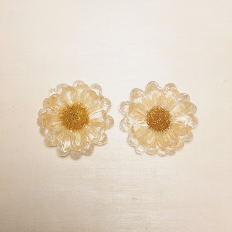 Vintage transparent daisy light color pressed flower earrings Clip-On - ต่างหู - เรซิน สีใส