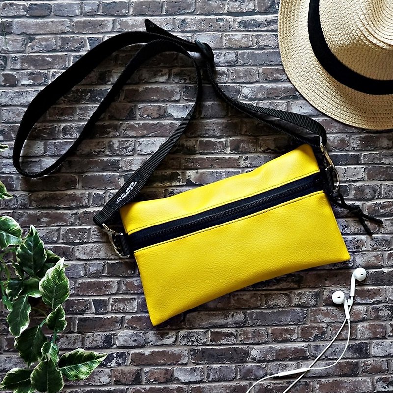 2WAY thick belt synthetic leather sacoche 　Yellow　 Also as a body bag - Messenger Bags & Sling Bags - Waterproof Material Yellow