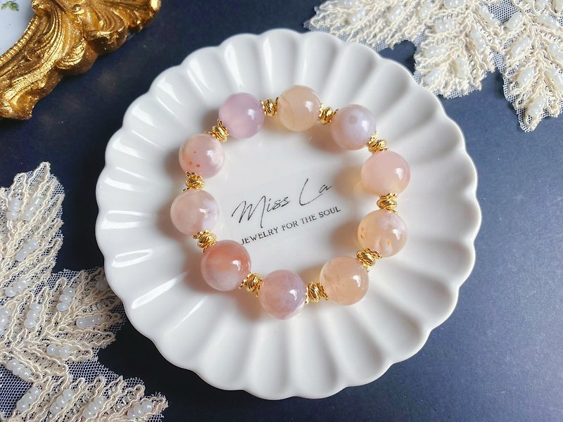 Mother's Day solitary eternal flower cherry blossom agate jelly design bracelet gift for bestie - Bracelets - Crystal Pink
