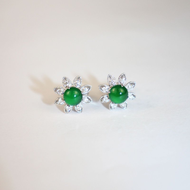 18K Sun Green Ice Jade A Guatemala Jade Earrings Jadeite - ต่างหู - โรสโกลด์ สีเขียว