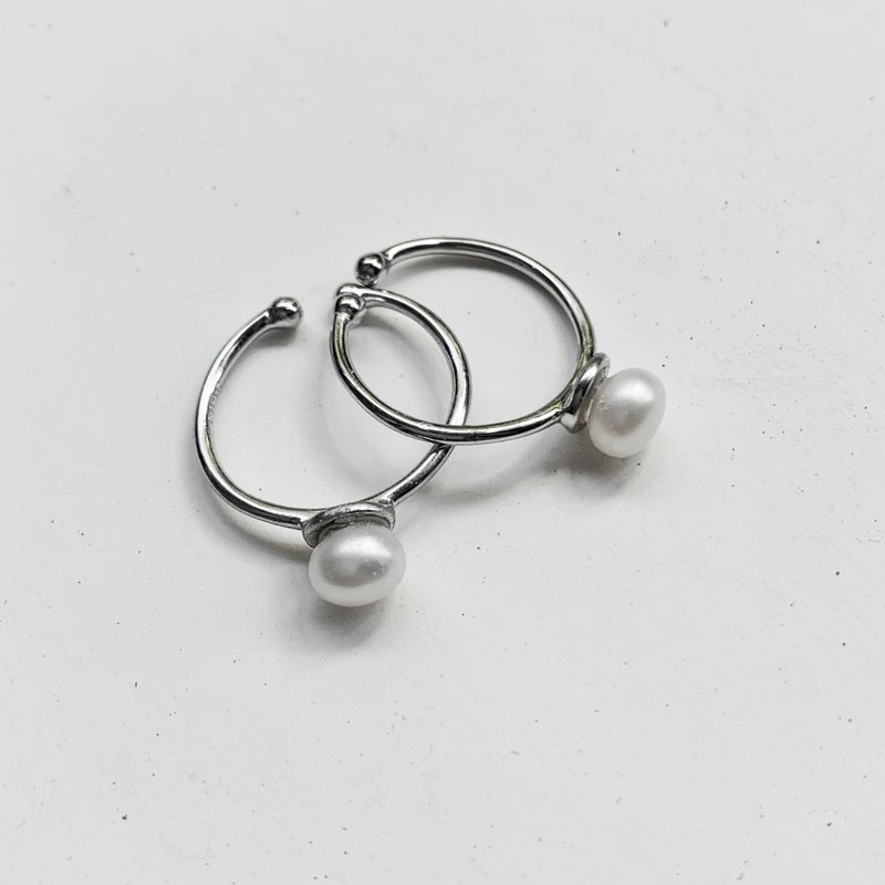 925 Silver simple pearl open ring - แหวนทั่วไป - ไข่มุก 