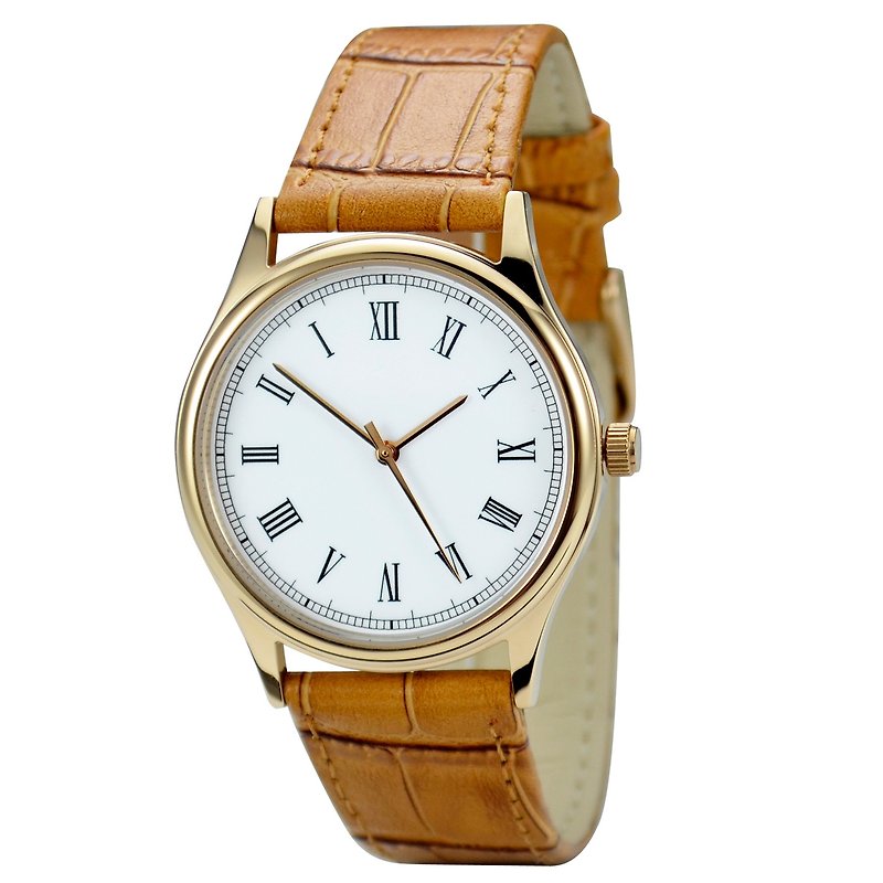 Backwards Watch Roman Rose Gold Case Unisex Free shipping worldwide - Men's & Unisex Watches - Stainless Steel Khaki