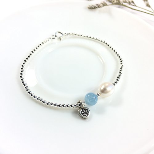 Ops手工飾品設計 Ops Pearl Aquamarine bracelet 海藍寶/珍珠/細緻/純銀/心/手鍊