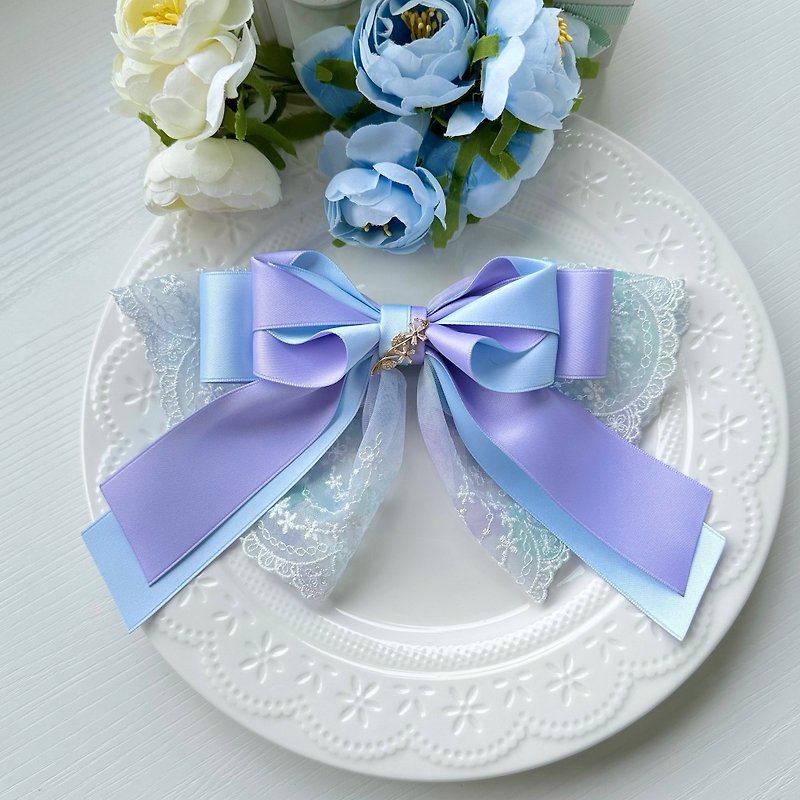 Magazine-exclusive lace bow hairpin-dreamy blue and purple - Hair Accessories - Other Materials Purple