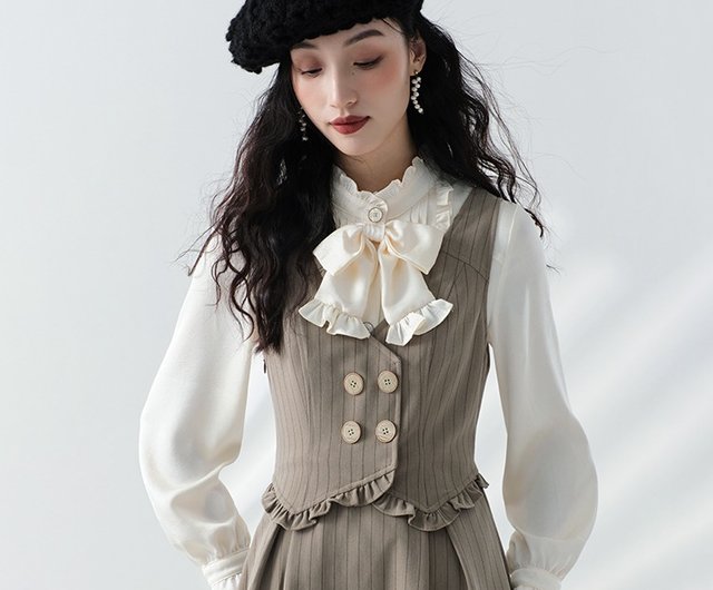 UNTAGE ■ Bow tie ruffle placket blouse (MAN) Classic Blouse with Ribbon Tie – axes femme from JAPAN