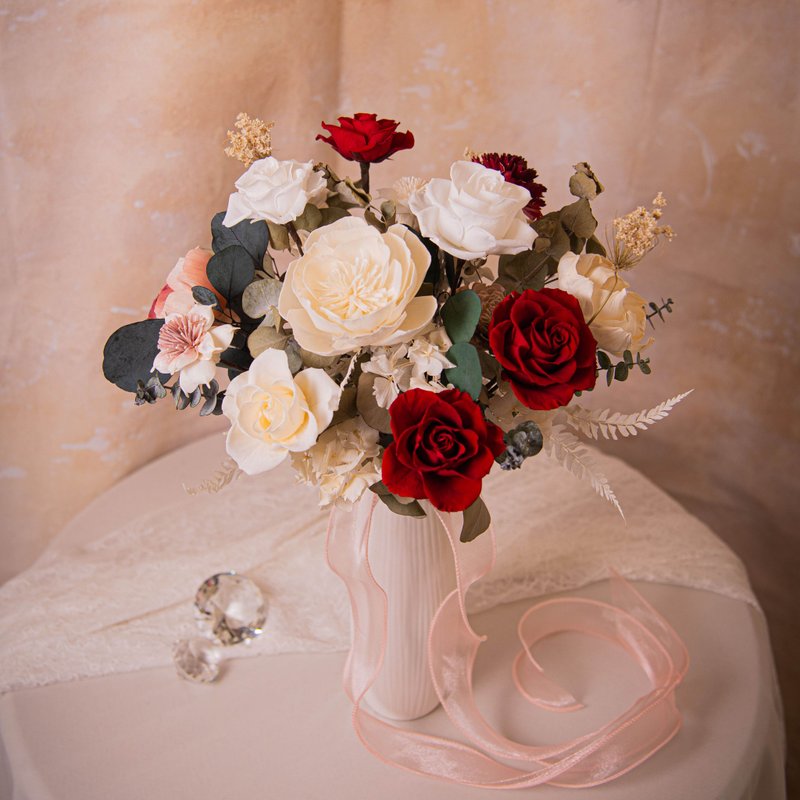 【莊園】白紅新娘捧花 乾燥花 永生花 / 結婚 婚禮 婚紗照 - 乾燥花/永生花 - 植物．花 紅色