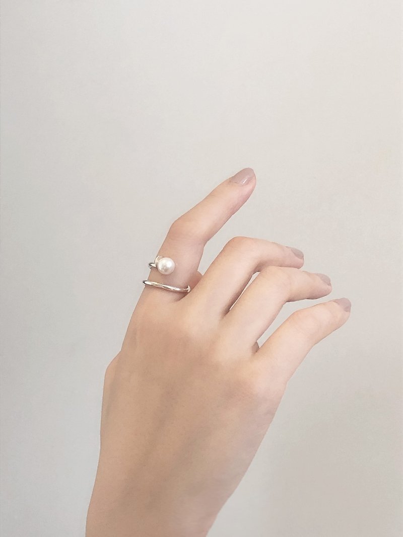 925 Siver petal pearl ring - แหวนทั่วไป - เงิน สีเทา