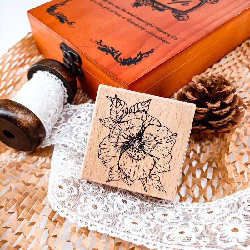 3E107_花系列H/ Flower series.H/櫸木印章 Wood Rubber Stamp - Stamps & Stamp Pads - Wood Khaki