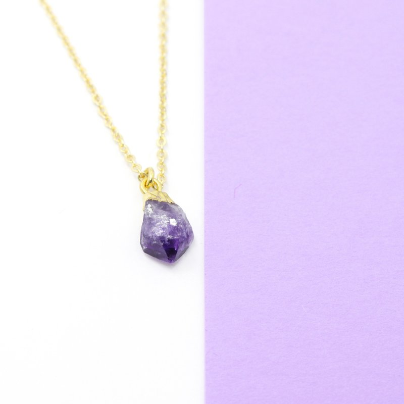 3:am 物語 － 紫晶 銅頸鍊  Amethyst Brass Necklace - 項鍊 - 寶石 紫色