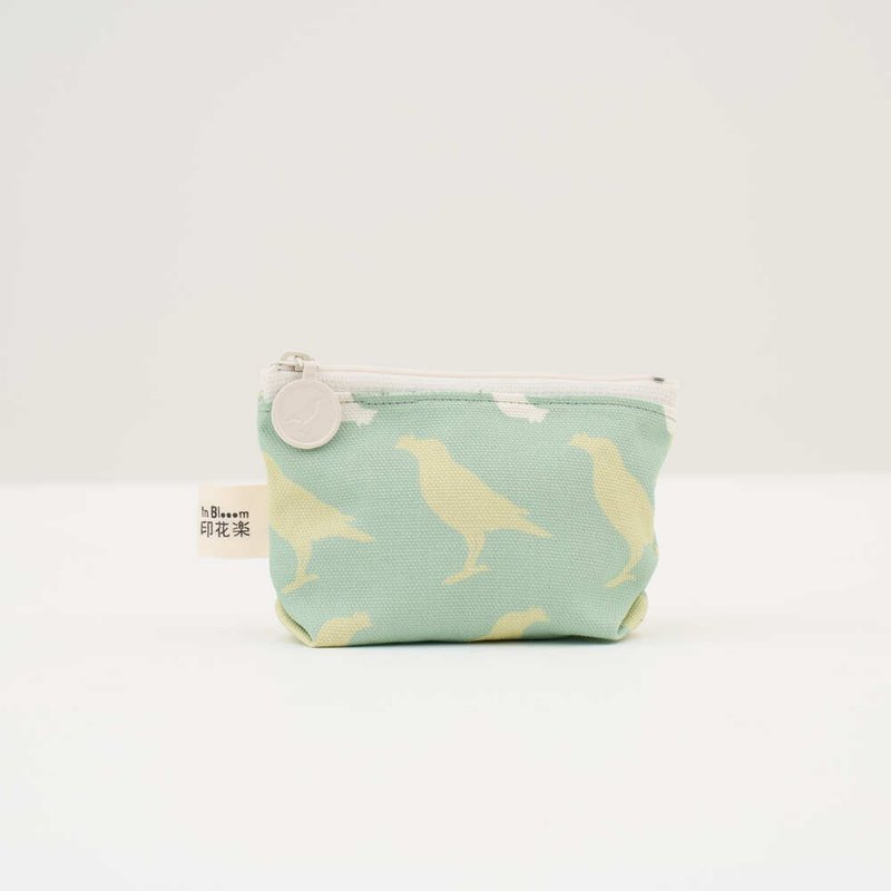 Small things zipper bag/Taiwan Myna No. 5/green pomelo color/bird singing window - กระเป๋าใส่เหรียญ - ผ้าฝ้าย/ผ้าลินิน สีเขียว