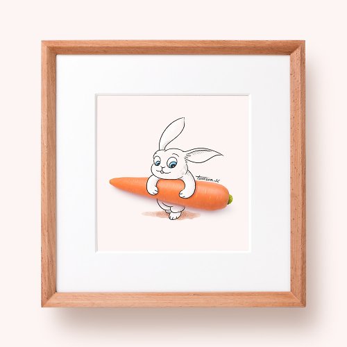 tomson.li 能量棒 | 原創插畫 滿載的兔子 裝飾畫 榫卯實木畫框 兔年禮物