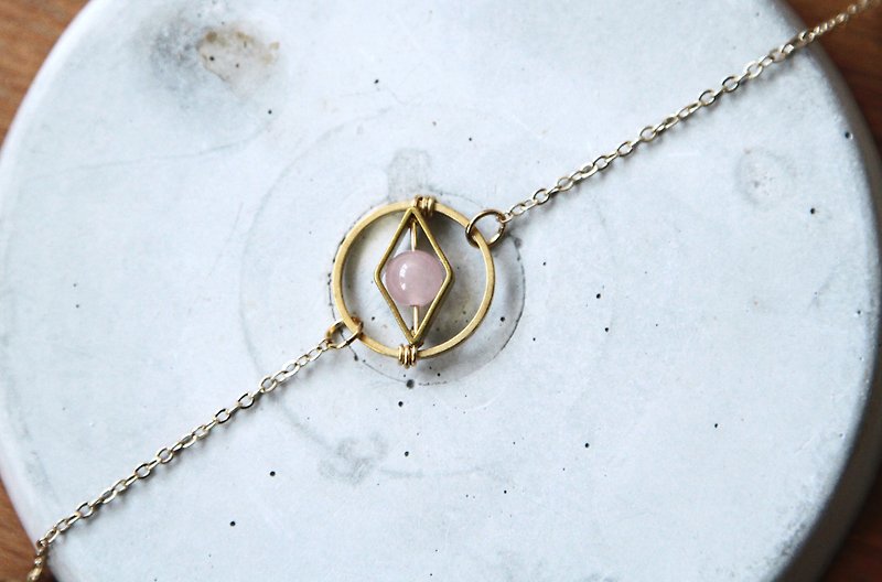 Geometric Bronze powder crystal bracelet natural crystal Pink love - Bracelets - Gemstone Pink
