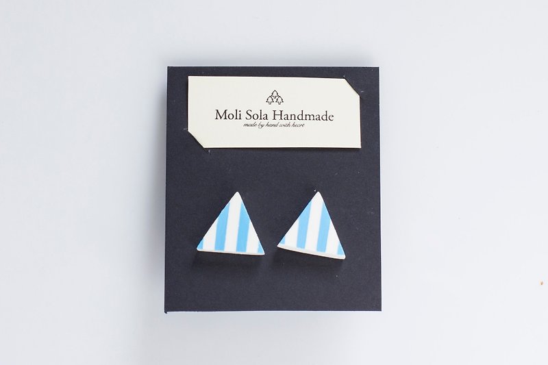 Hand made triangular clay stud earrings blue article - Earrings & Clip-ons - Clay Blue