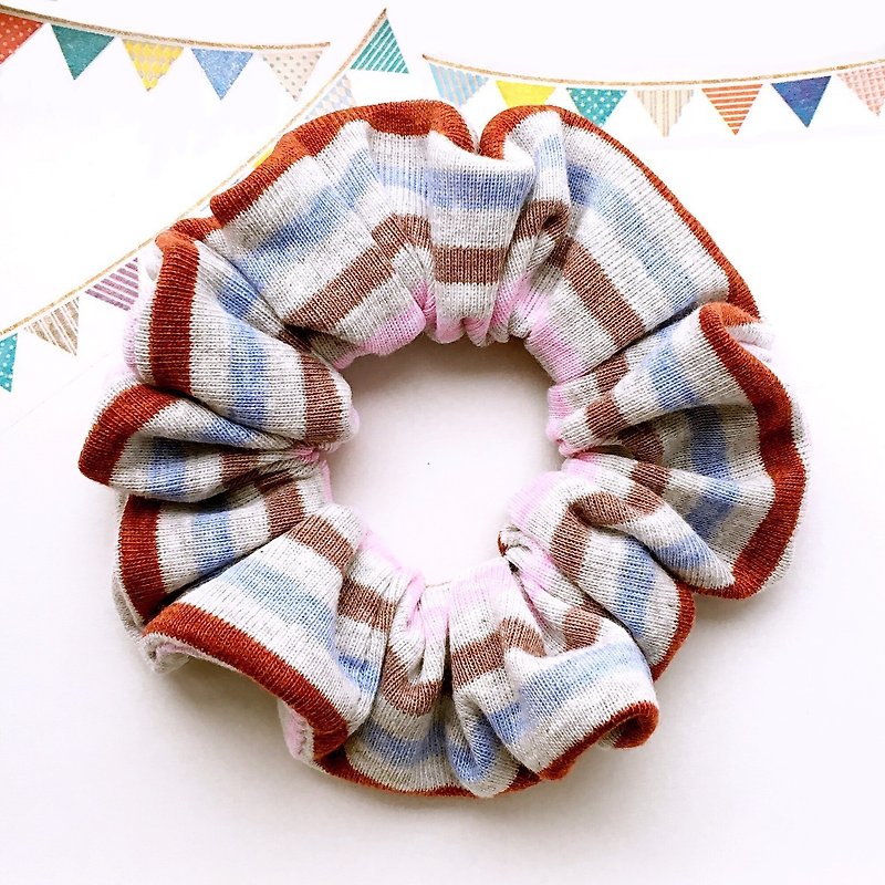 Handmade limited edition earth tones stripes donuts colon hair ring - เครื่องประดับผม - ผ้าฝ้าย/ผ้าลินิน 