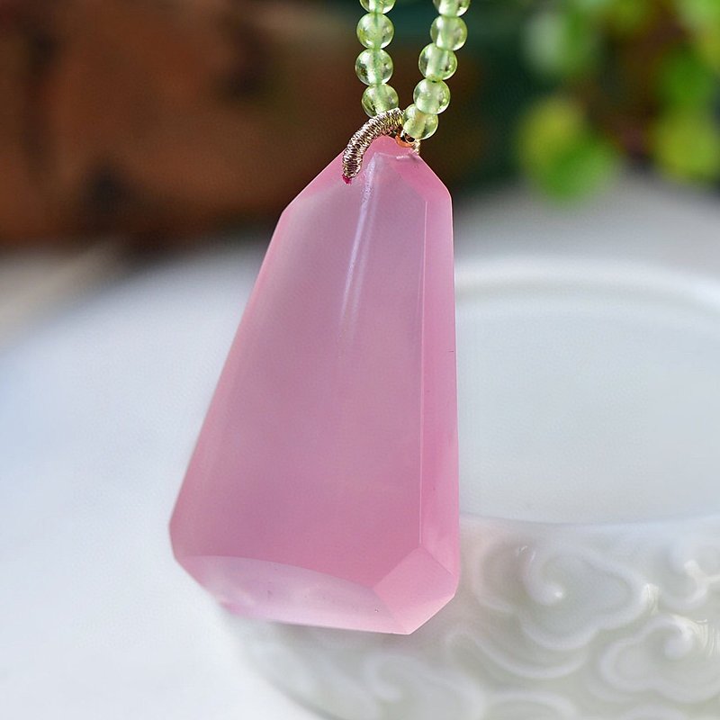 Collectible Mozambique Natural Pink Crystal Pendant Pure rough polished and cut, super beautiful upper body - Bracelets - Crystal 