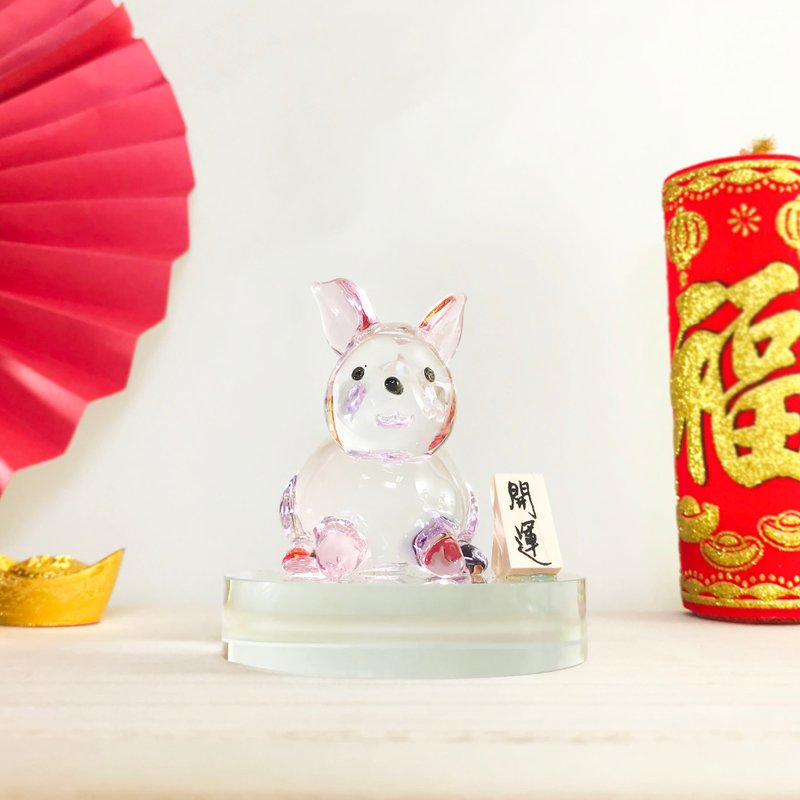 【過年新品】福兔迎祥玻璃擺件 - 擺飾/家飾品 - 玻璃 粉紅色