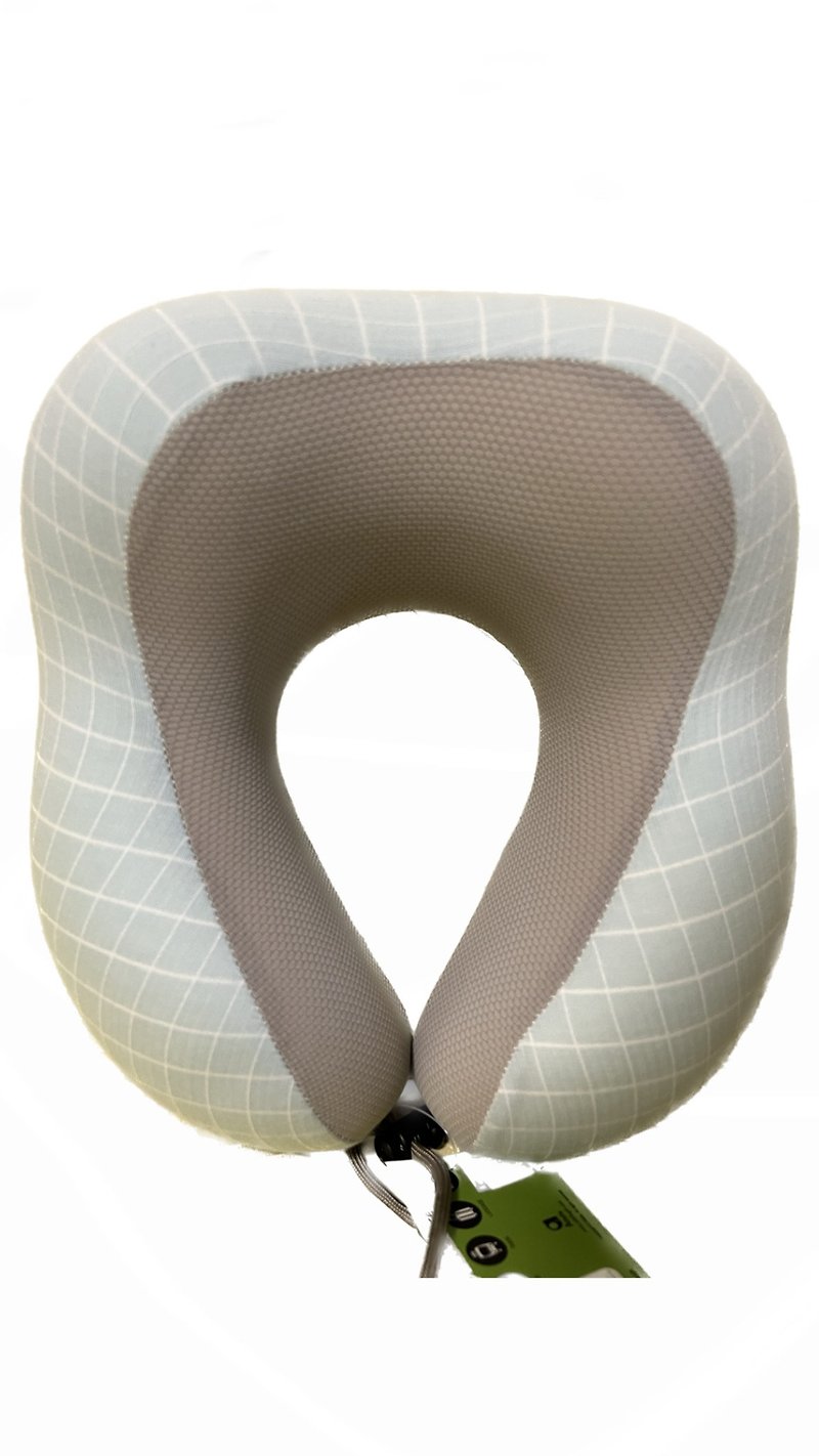 Curve Shaped Chequered Memory Foam Travel Neck Cushion - Light Blue /white - Neck & Travel Pillows - Other Man-Made Fibers Blue