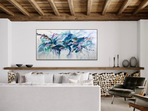 キャンバス上の大きな抽象的なカラフルな絵画オリジナルの青い
