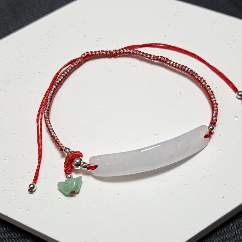 【May ‧Peace】Ice jade Wushi brand woven bracelet | Natural Burmese jade A grade jade - สร้อยข้อมือ - หยก ขาว