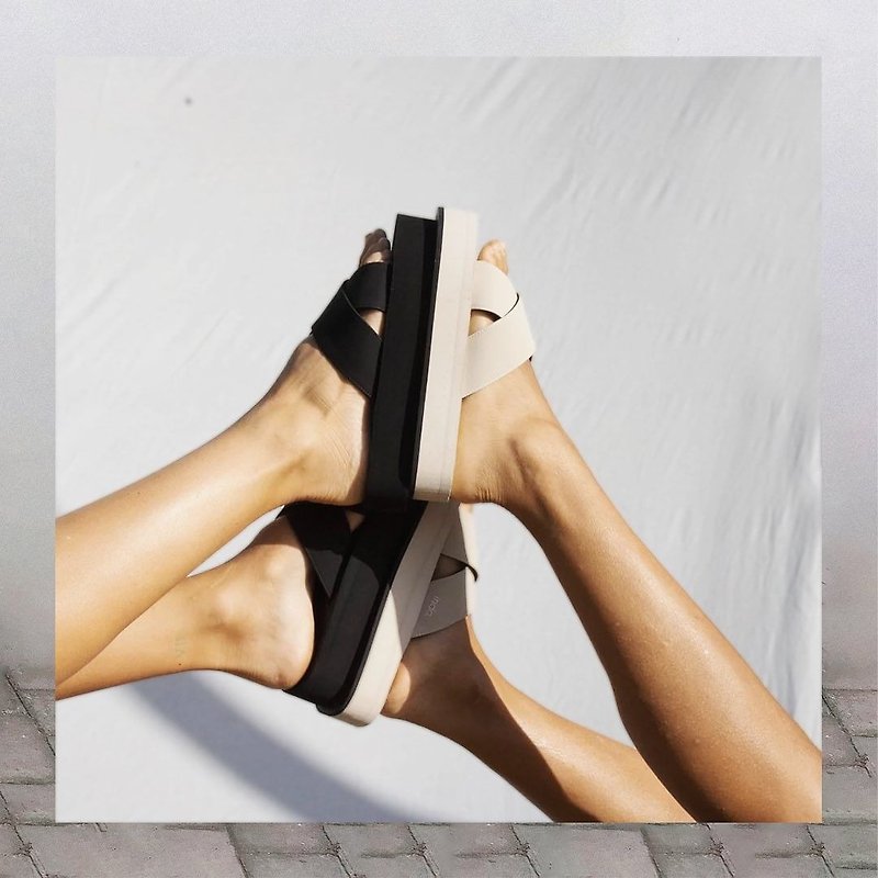 indosole WOMEN'S CROSS Platform BLACK - Slippers - Eco-Friendly Materials Black