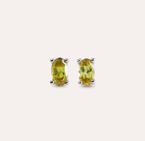 安珠 AND JEWEL 每天配戴的天然寶石 安珠 榍石 黃色 綠色 橢圓 3*5mm 耳環 經典系列 Oval E 寶石銀