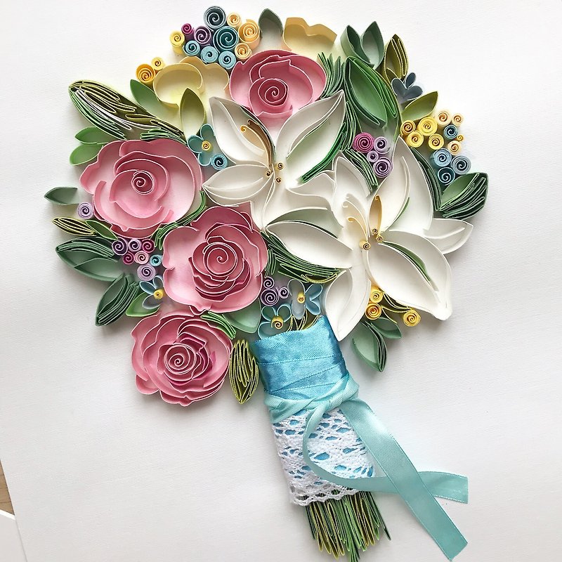 Paper Bespoke Wedding Bouquet | Quilling Art | Anniversary Gift | Custom decor - 牆貼/牆身裝飾 - 紙 多色